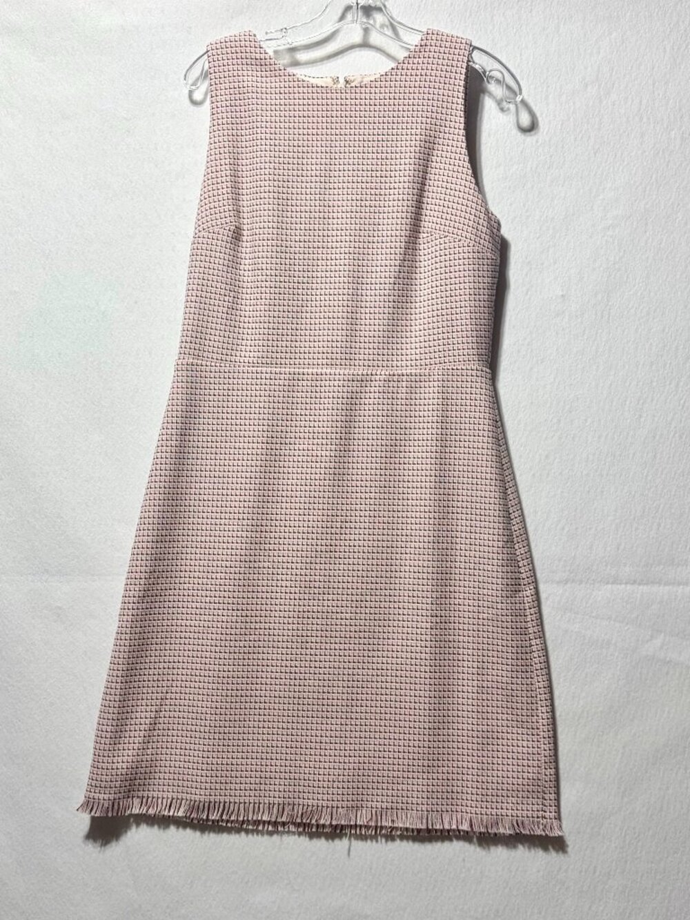 Loft Sleeveless Sheath Dress Size 10 Tall Plaid Knit Pink White Black Lined